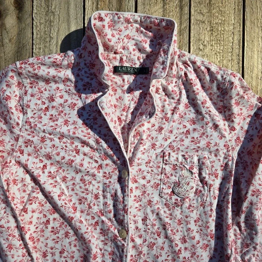 LOT of 2 Lauren Ralph Lauren Womens Nightgown Sleep Shirt Floral Large Cotton - Picture 7 of 14